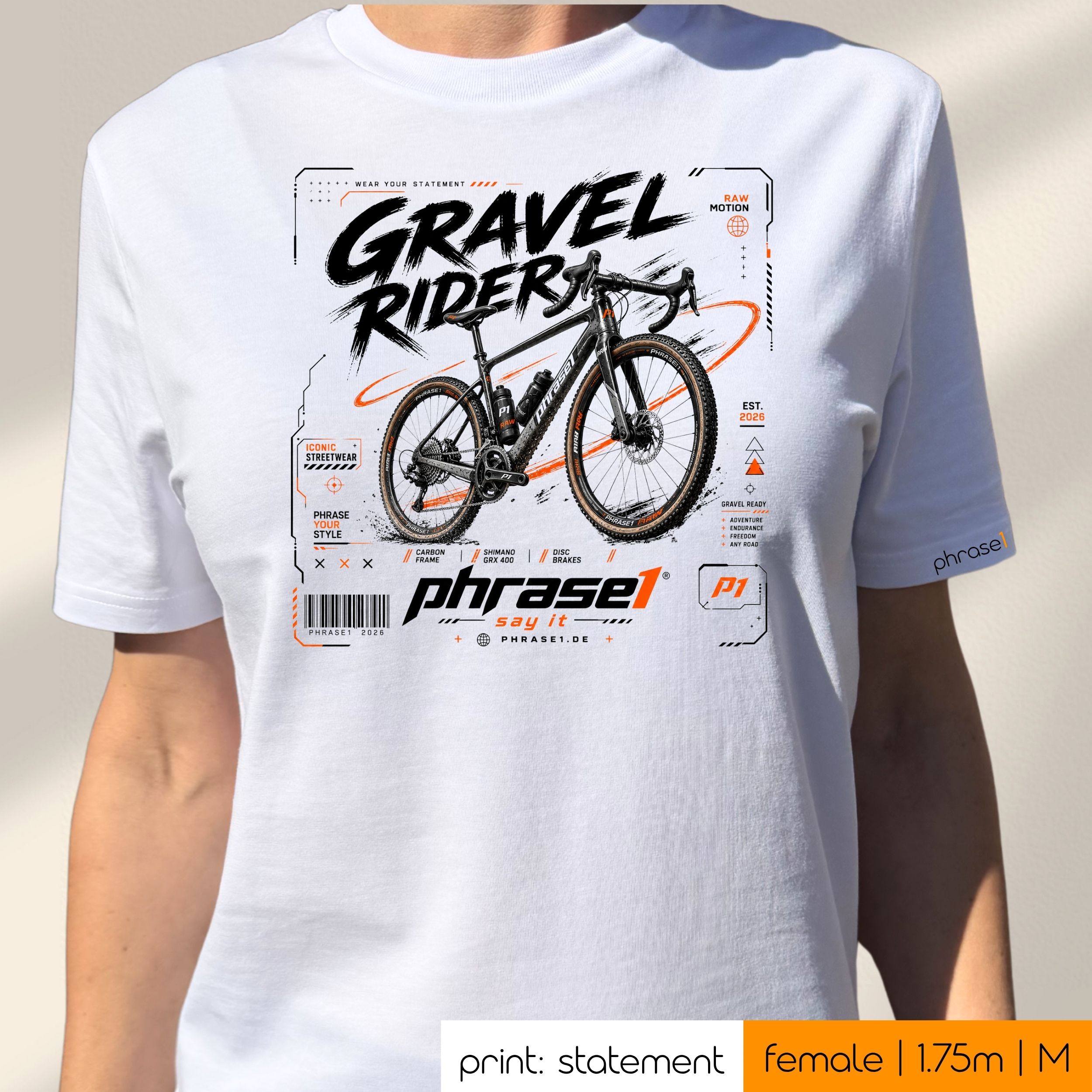 Premium T-Shirt mit Visual "GRAVEL RIDER - phrase1 iconic streetwear"